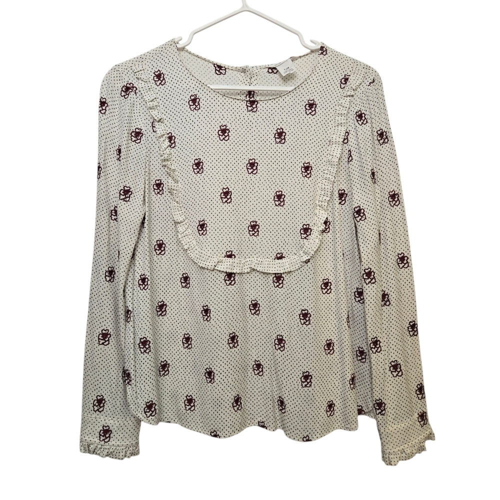 Club Monaco Ruffle Blouse - Polka Dot Top Size XS